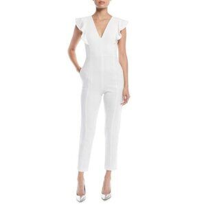 Black Halo Deklyn Cropped Ruffle Jumpsuit‎ In White